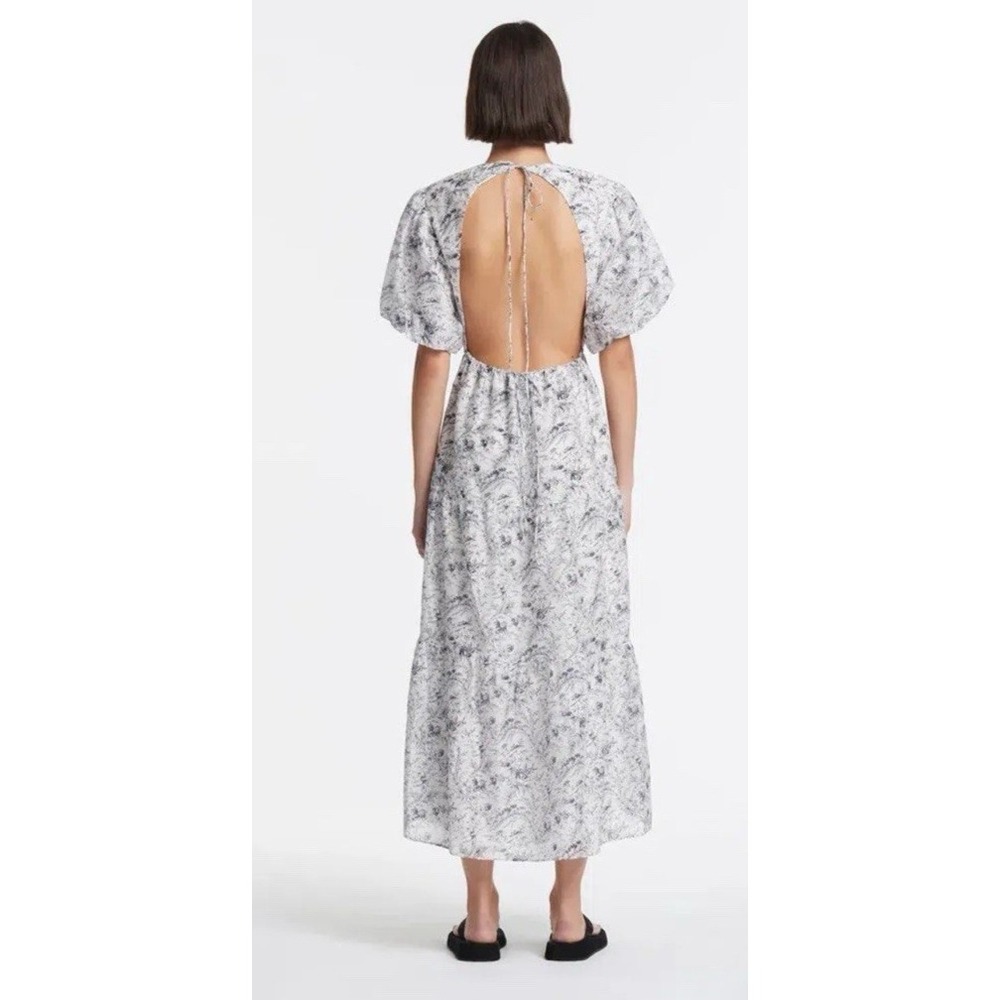 SIR. The Label Size 1/US 4 Caprice Open Tie Back Floral Midi Dress BLUE Silk